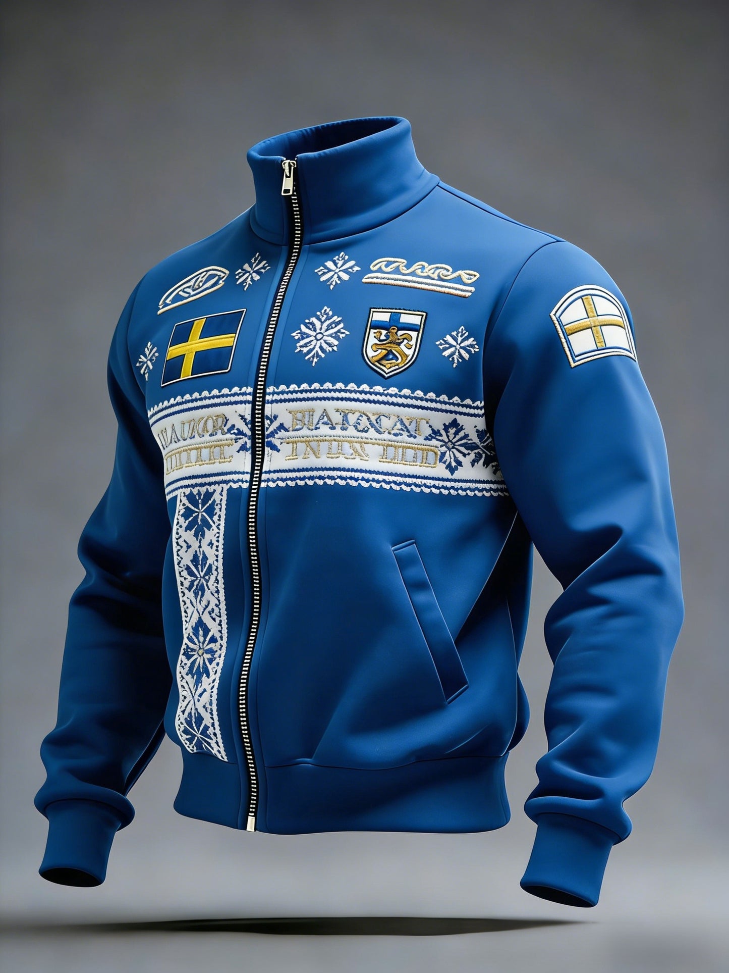 Retro viking svensk flaggmärke avslappnad sportig jacka med ståkrage