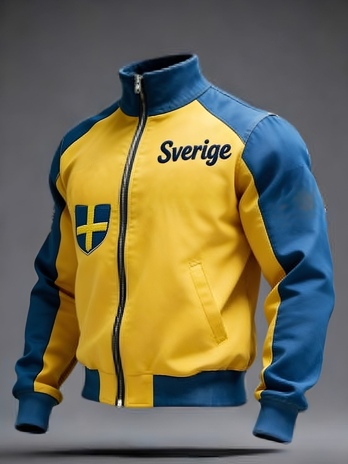 Retro vikingasvensk flaggmärke avslappnad sportig jacka med ståkrage