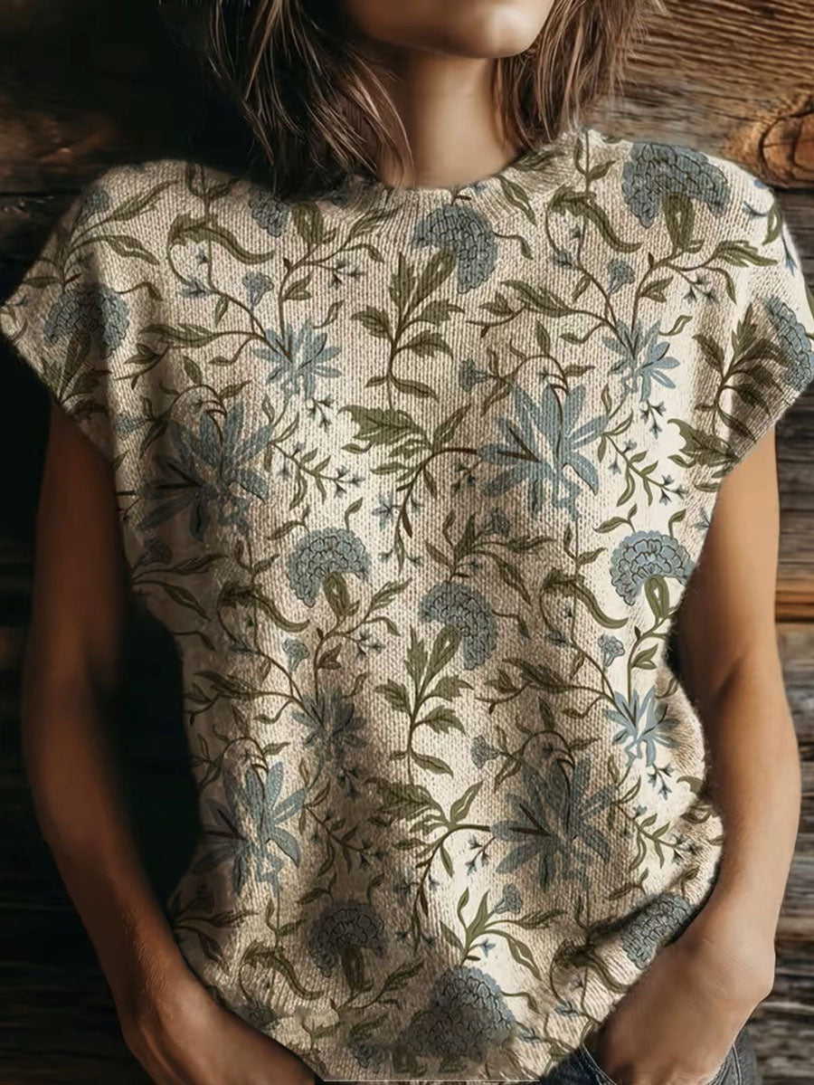 Kvinnors blomsterkonst Retro tryckta topp