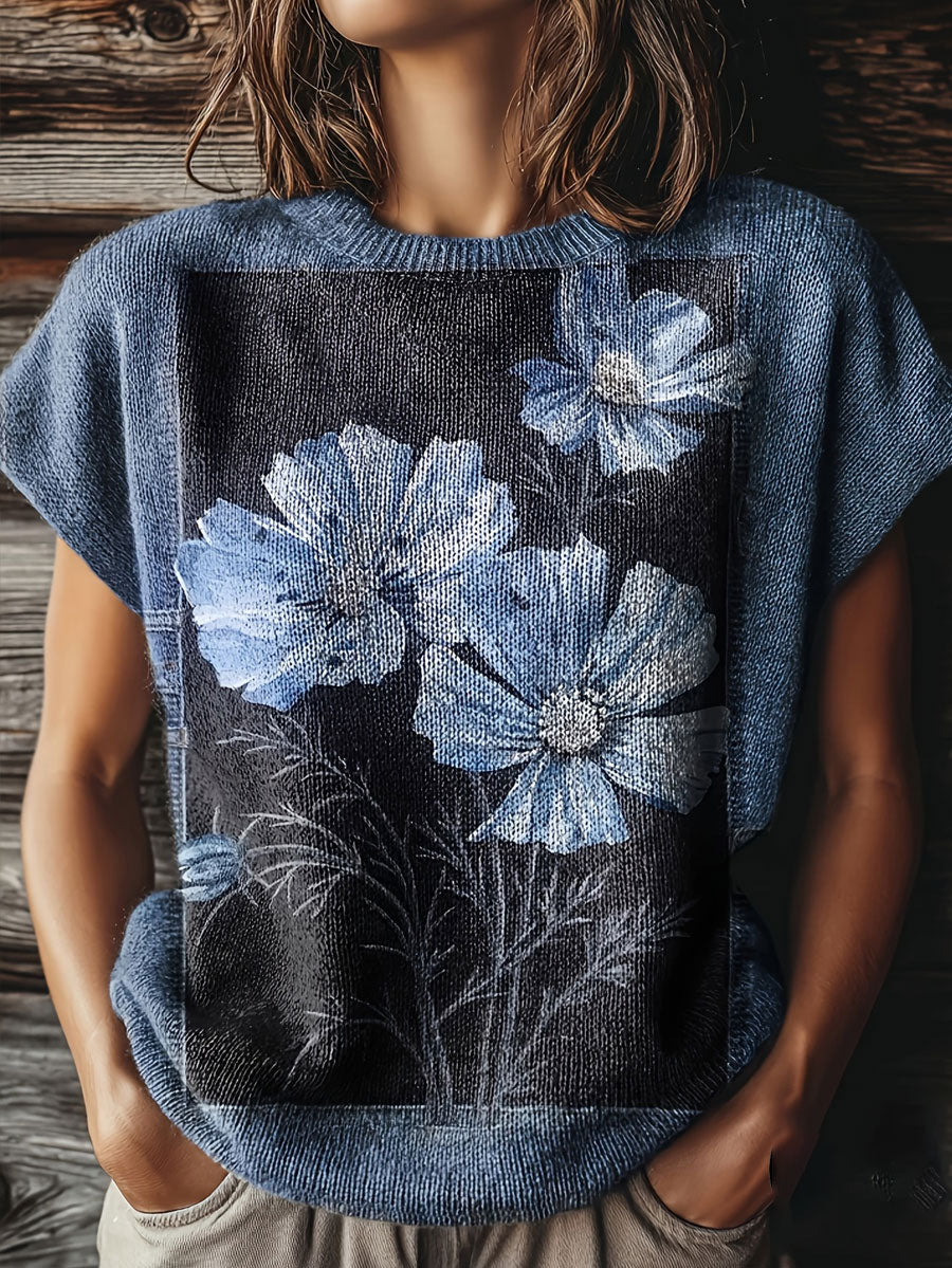Kvinnors blomsterkonst Retro tryckta topp