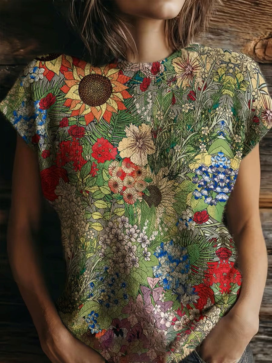 Kvinnors blomsterkonst Retro tryckta topp
