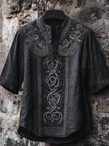 Men's Viking style V-neck printed sweater