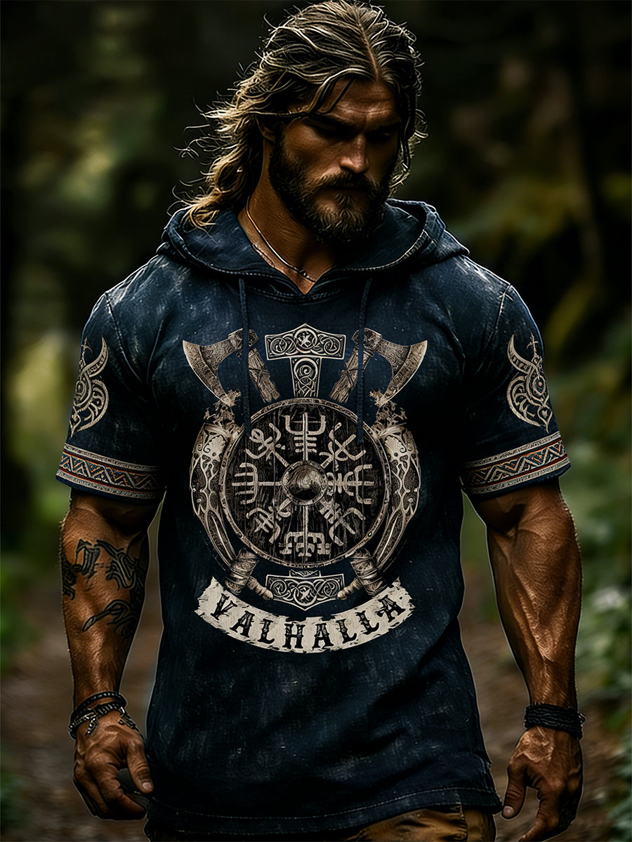 Herrhoodie med korta ärmar och vikingatema