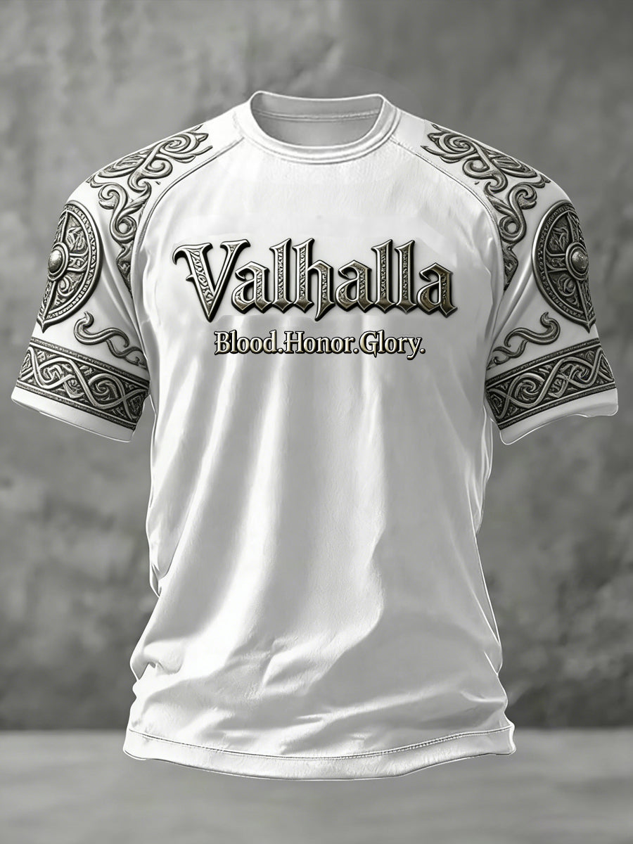 Men's Viking style t-shirt with Valhalla print, loose fit, short sleeves