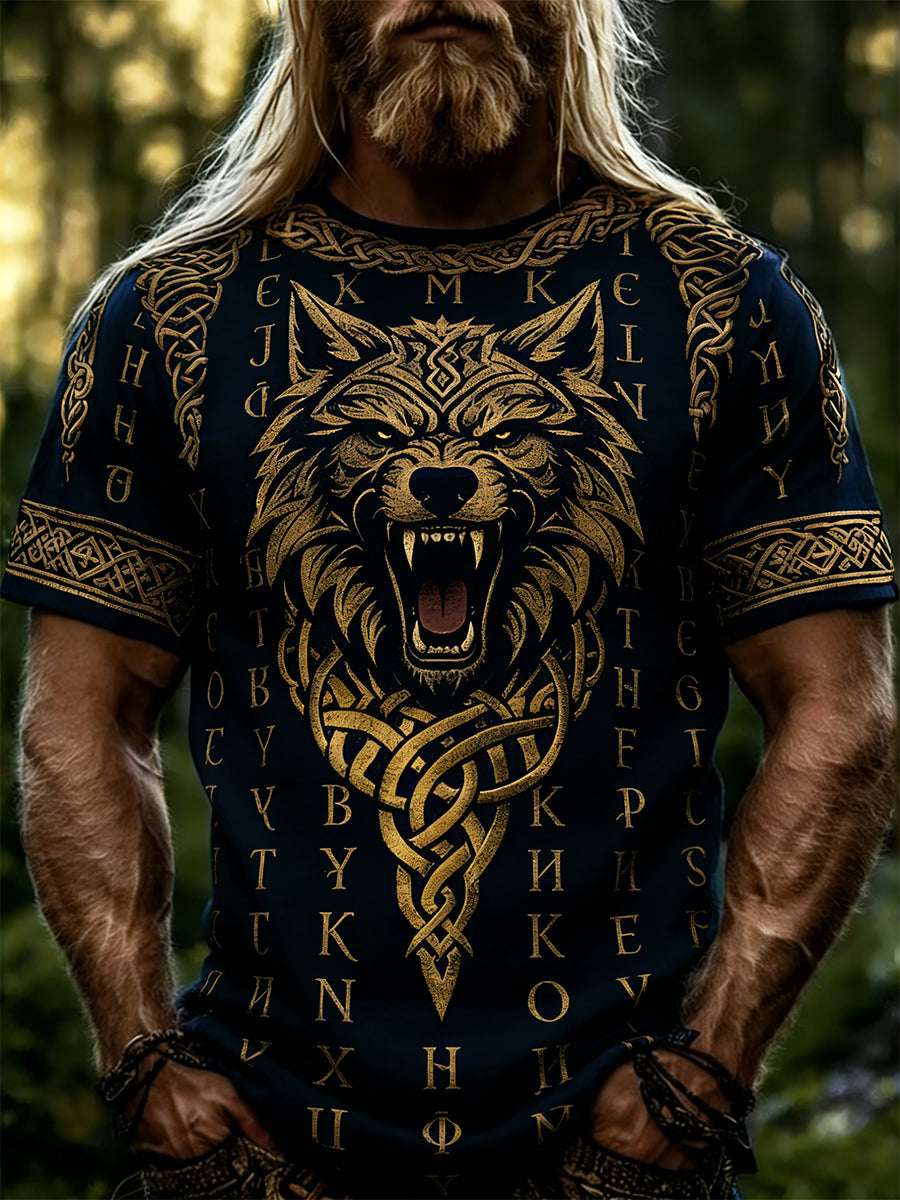Men's short-sleeved Viking-themed top