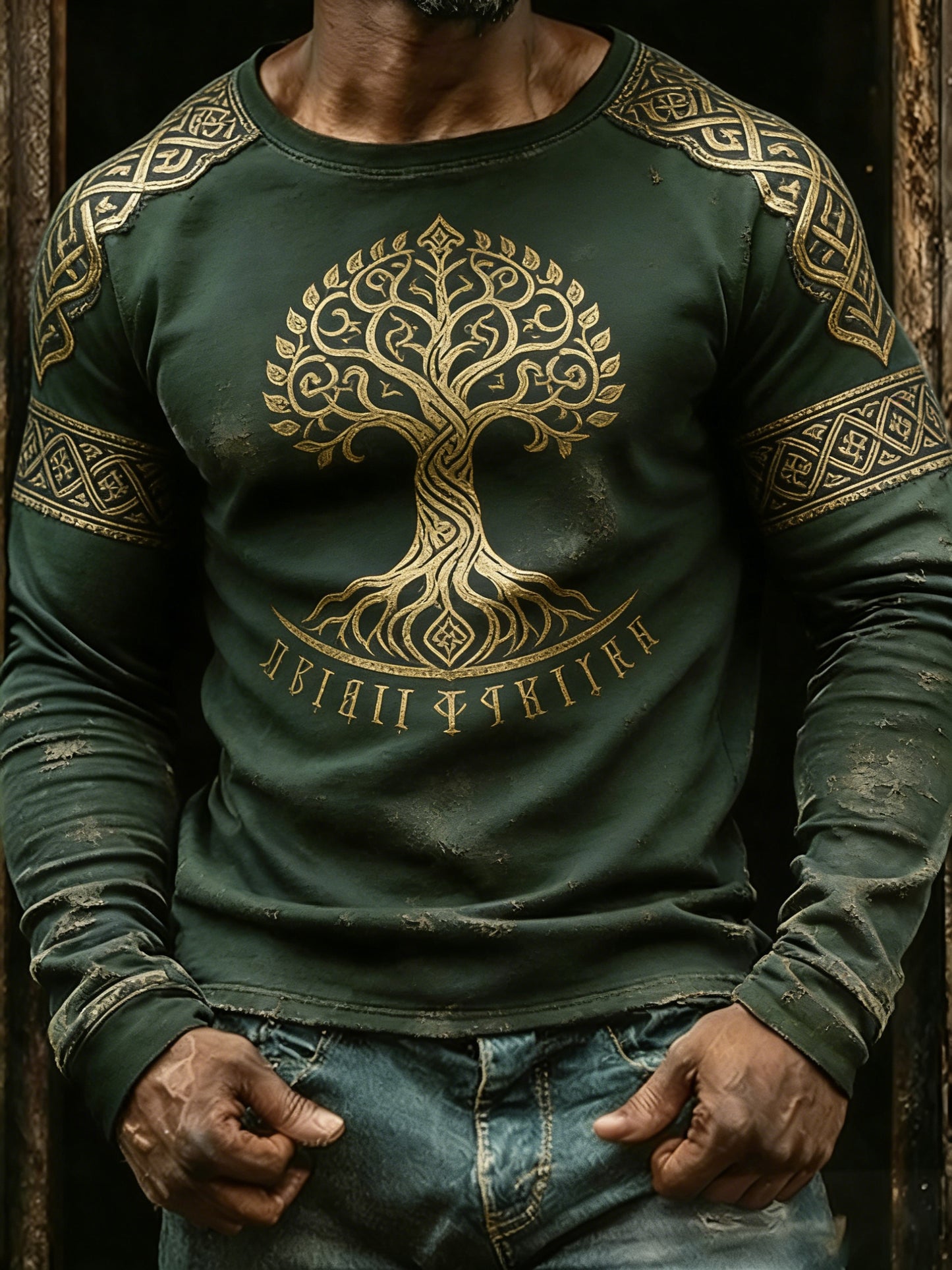 Men's long-sleeved shirt with a Viking theme