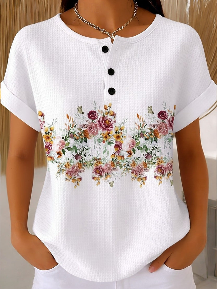 Women's Colorblock Graphic Geometric Print Waffle Short Sleeve Top
