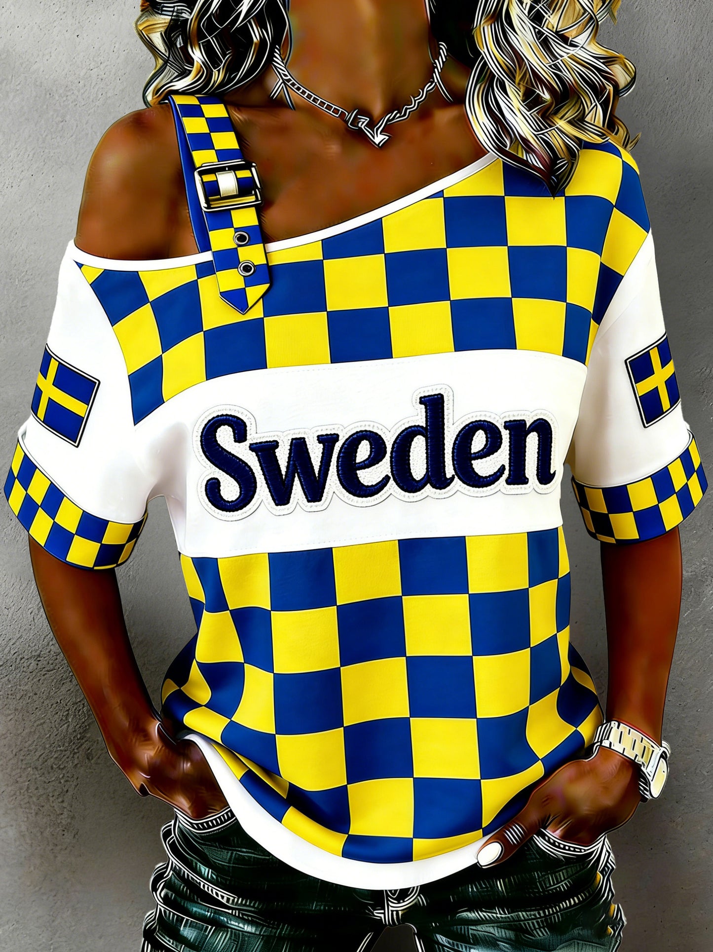 Women's Swedish T-shirt with local style Dala horse art print