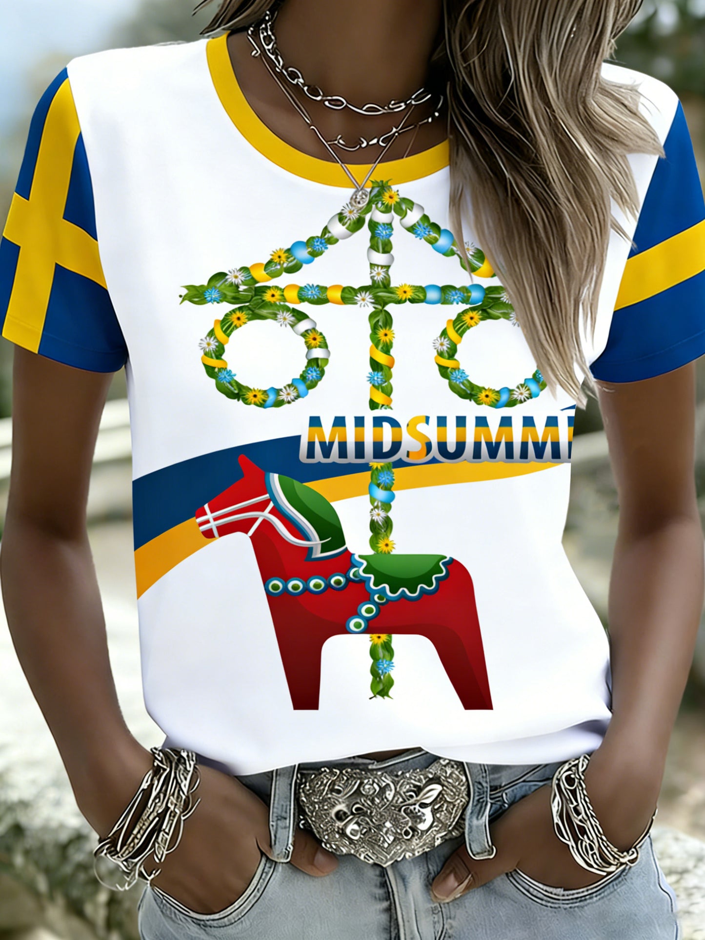 Damer Svensk midsommarfest minnestricka med tryck