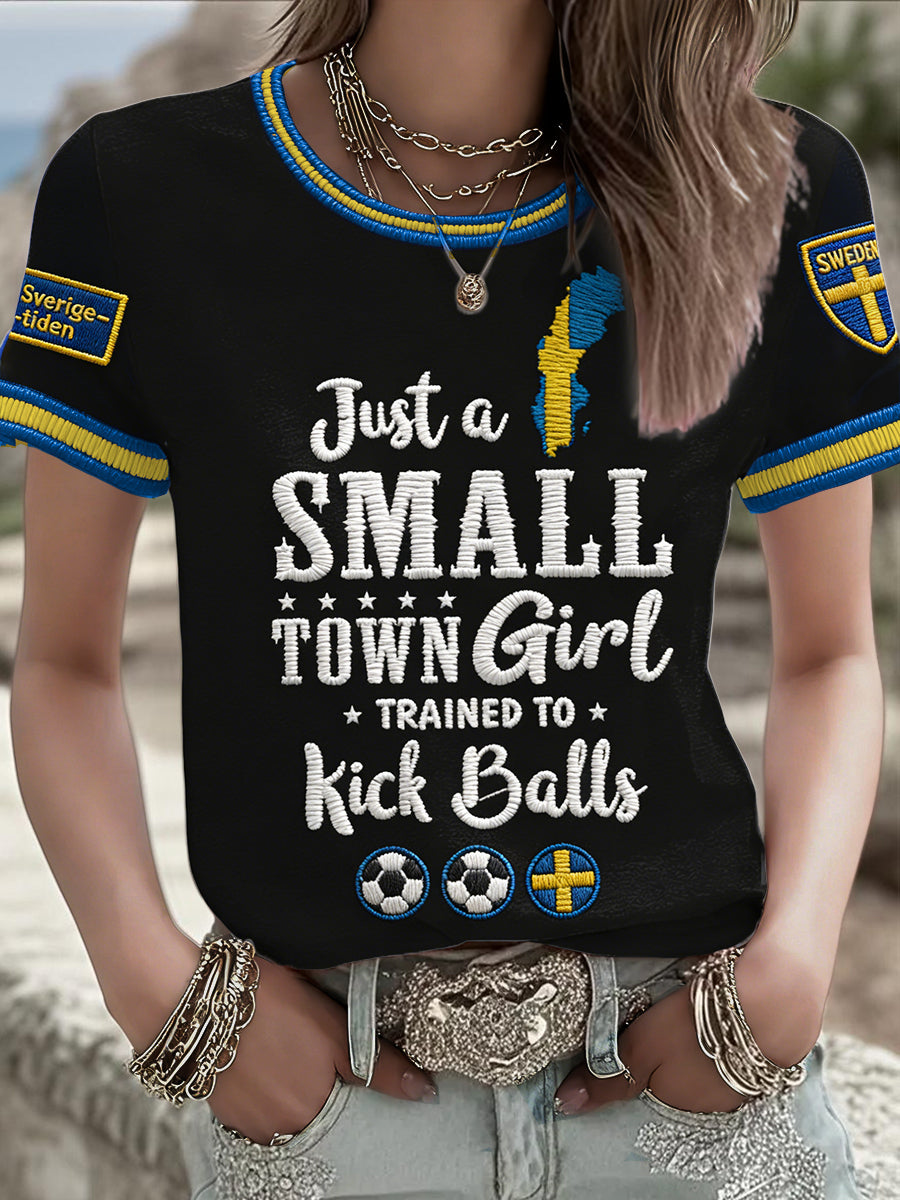 Ladies Sweden Football Lover Printed T-Shirt