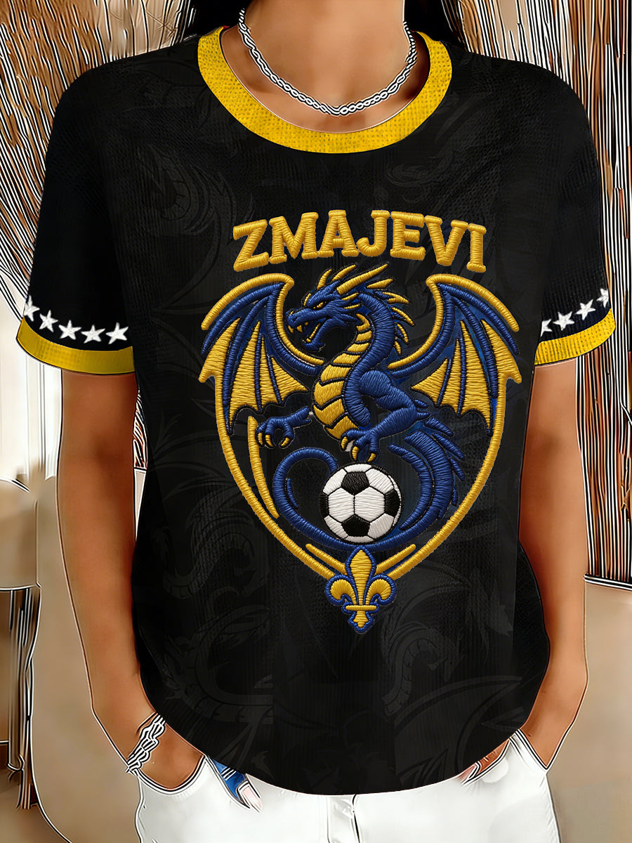 Ladies Bosnia ZMAJEVI Football Fan Printed Waffle Top