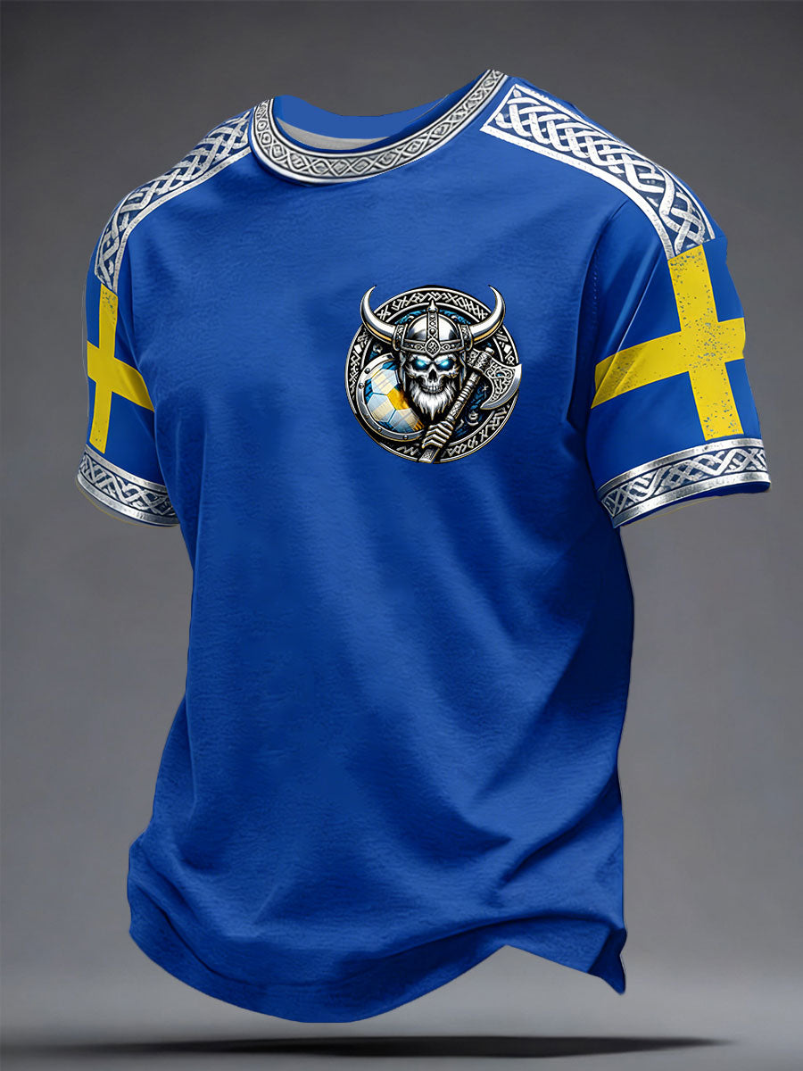 Men's Viking-style sweater from Sweden with football motif and print