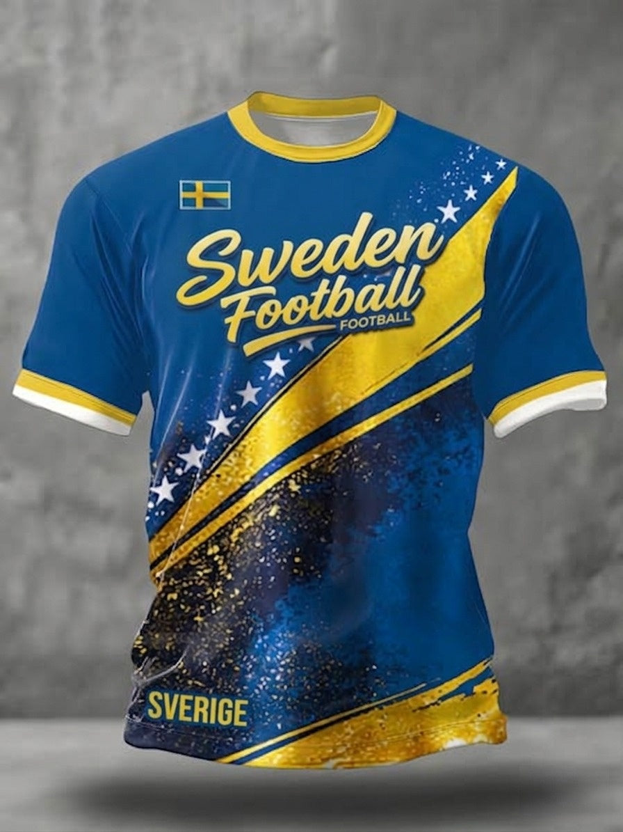Retro Viking Swedish Football Flag Emblem Casual Short Sleeve T-Shirt