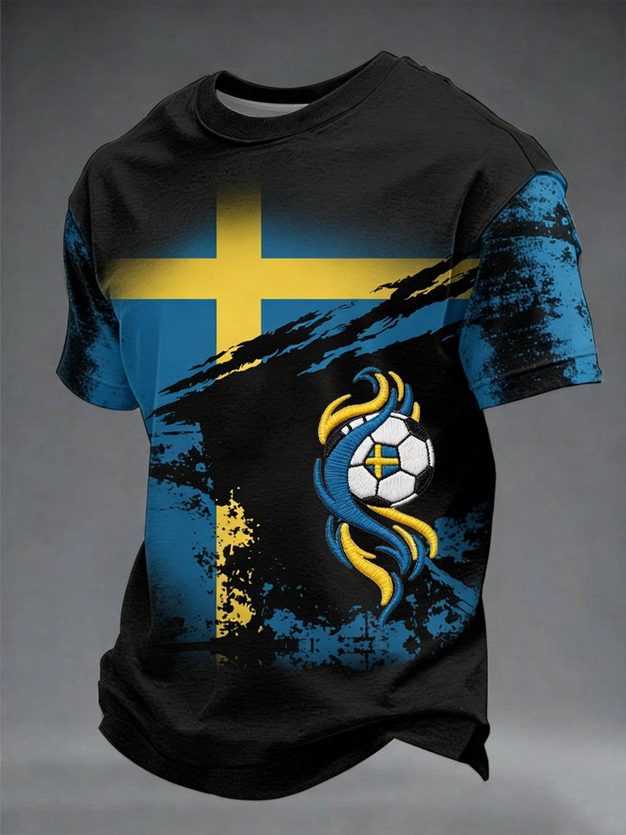 Men's polo shirt with printed design for Swedish football fans