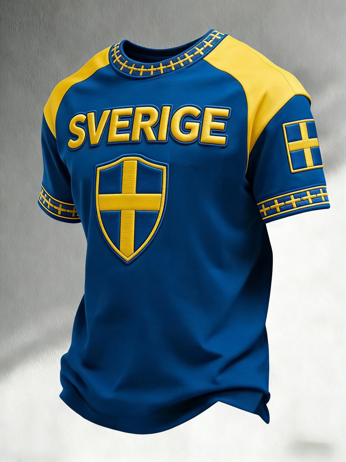 Retro Viking Swedish Football Flag Emblem Casual Short Sleeve T-Shirt