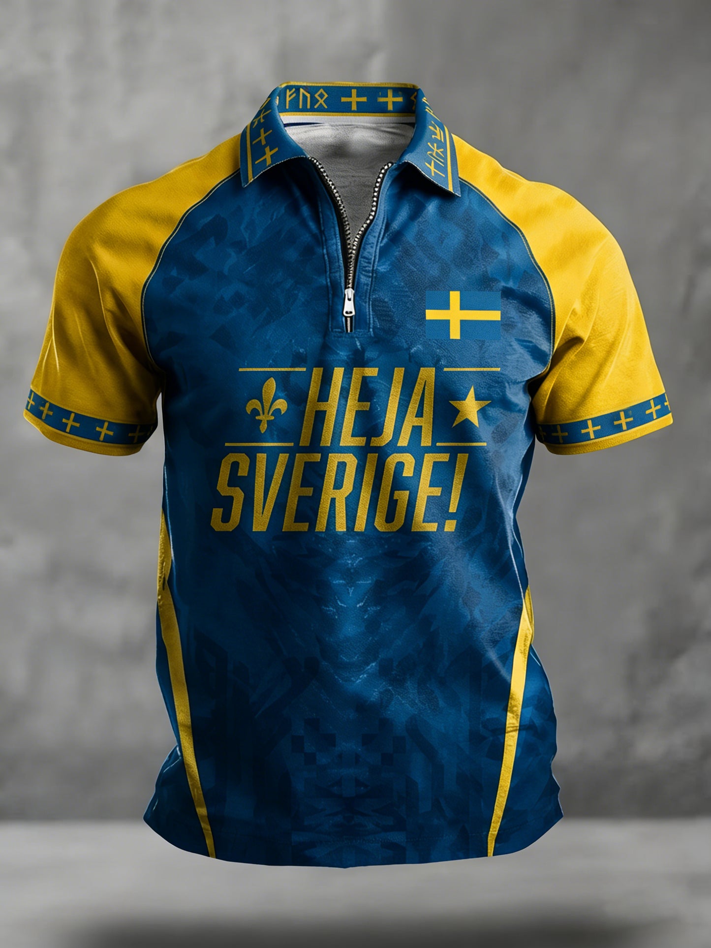 Retro viking svensk fotbollsflagga emblem avslappnad pikétröja med korta ärmarna
