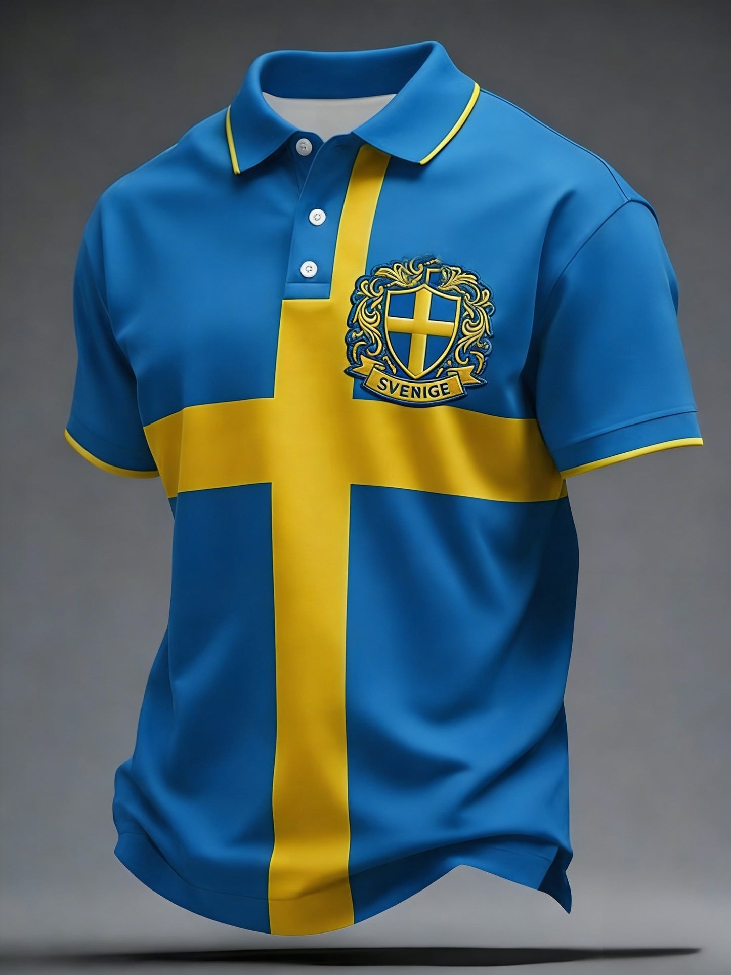Retro Viking Swedish Football Flag Emblem Casual Short-Sleeve Polo Shirt