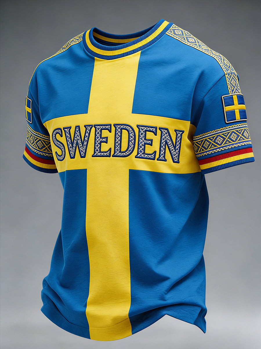 Herrtröja med etniskt broderimönster och tryck