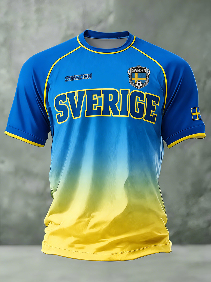 Men's raglan sleeve football-themed jersey with graded color block