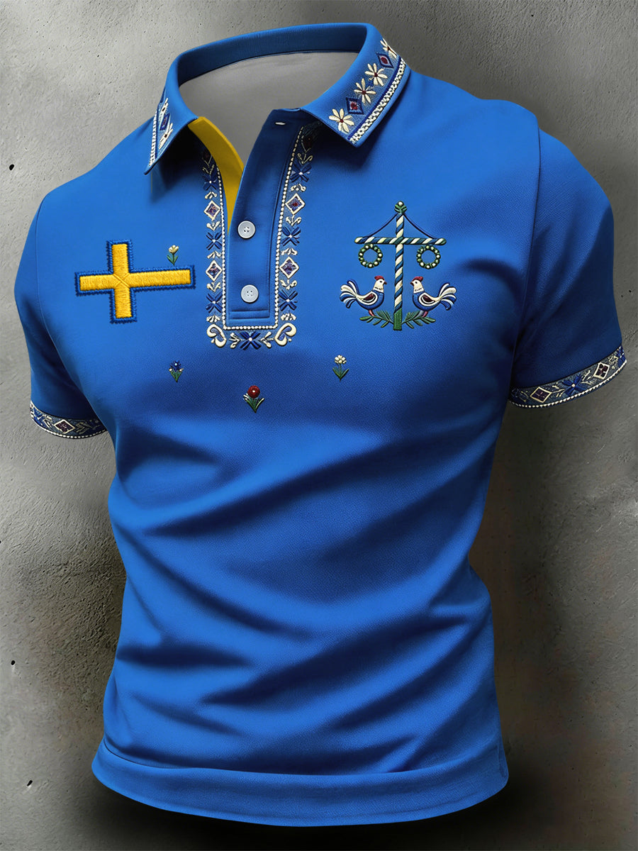 Vintage Swedish Midsummer floral casual polo shirt