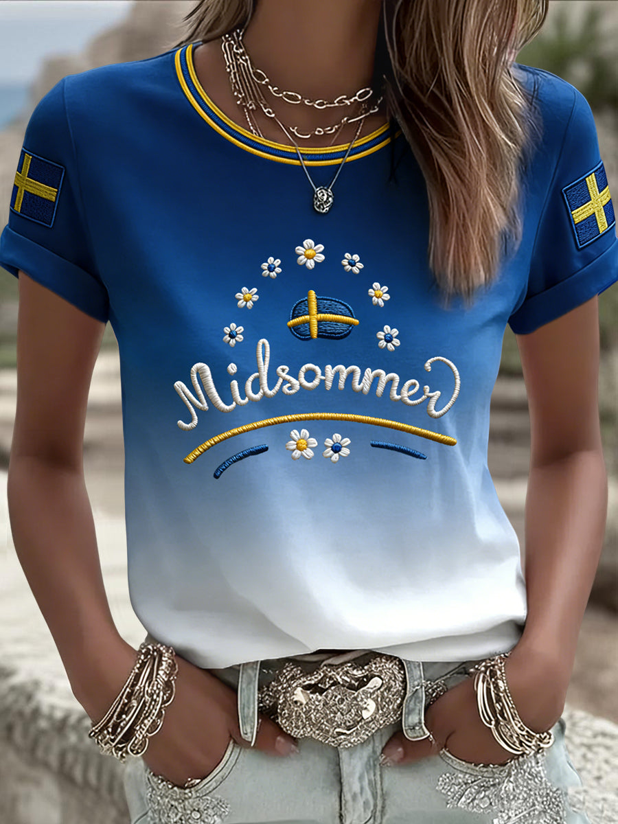Women's Retro Swedish Midsummer Floral Casual T-Shirt
