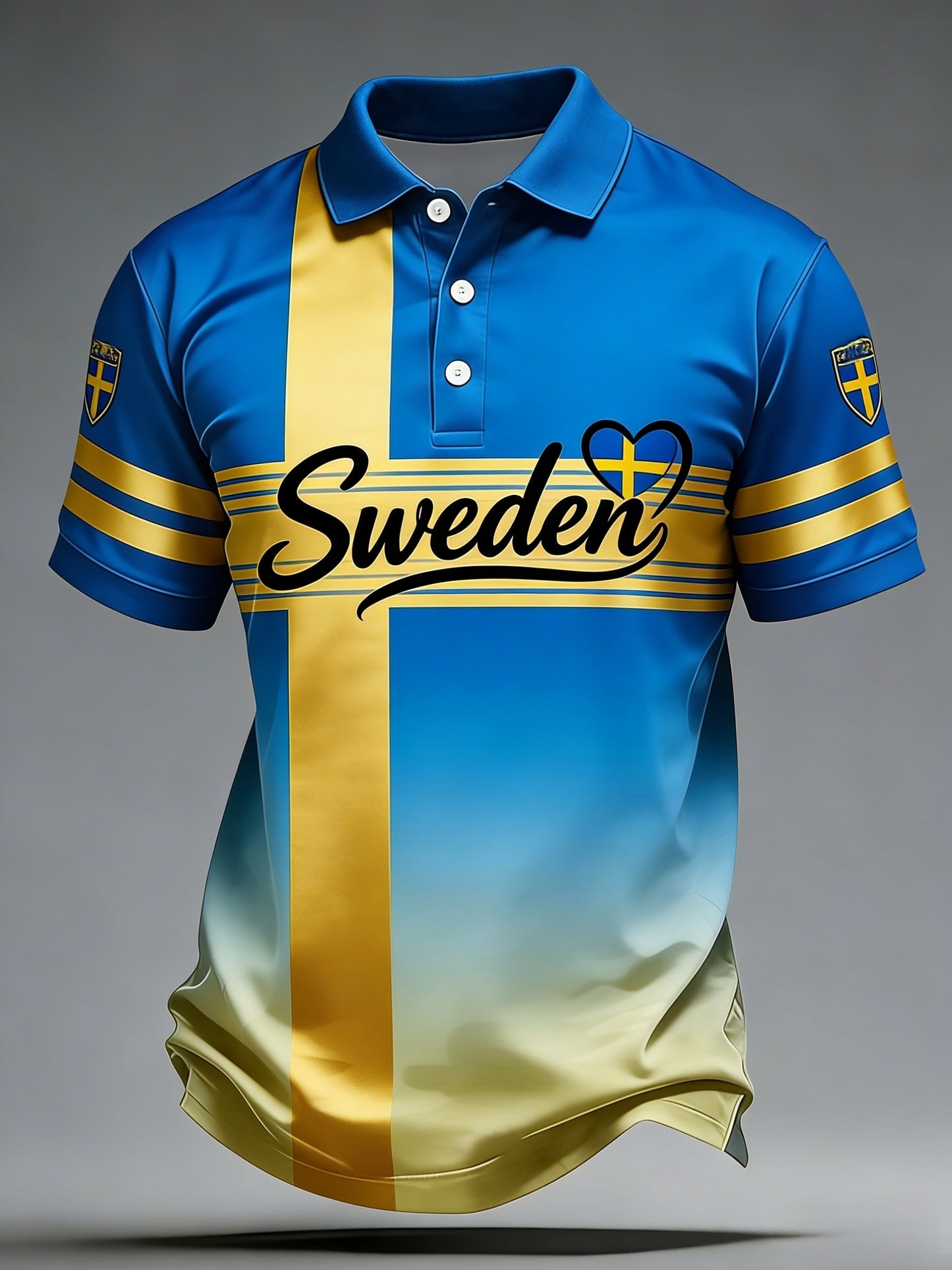 Retro Swedish Football Flag Emblem Casual Short Sleeve Polo Shirt