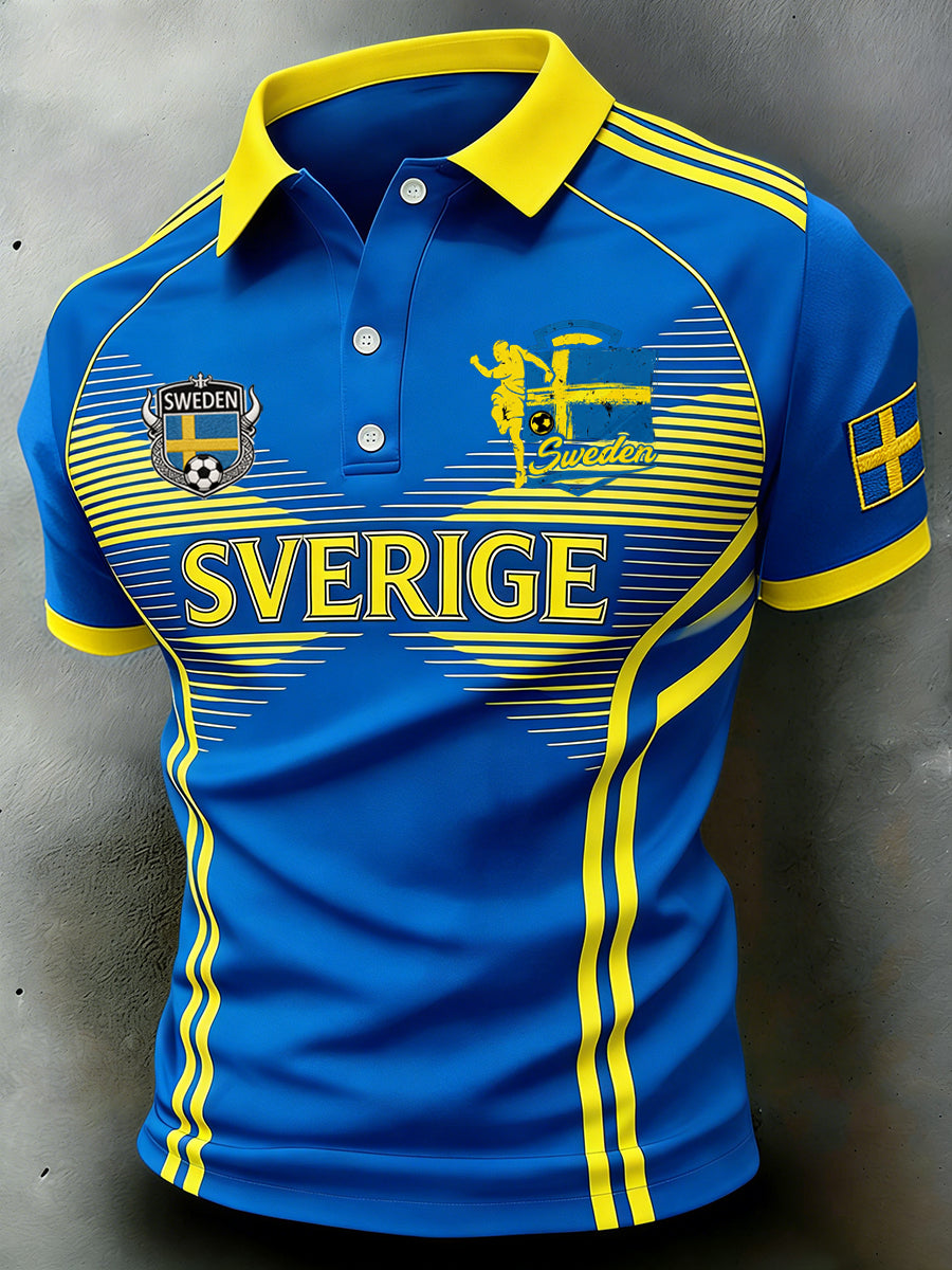 Men's sporty polo shirt with color blocking and short sleeves