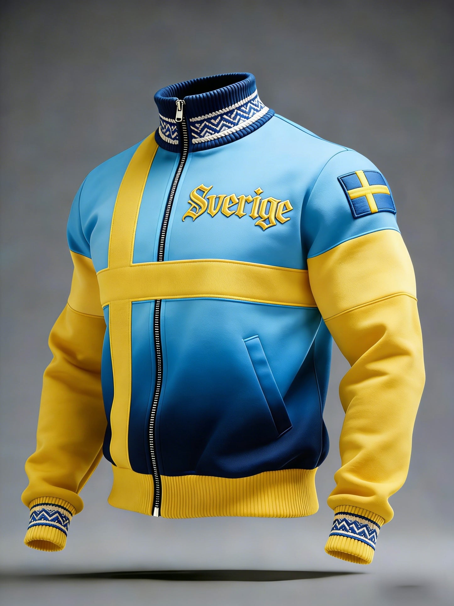 Retro Viking Swedish Football Flag Emblem Casual Sporty Stand-up Collar Jacket
