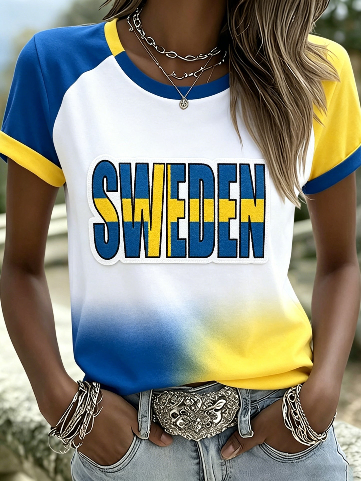Damer Svensk midsommarfest minneskonsttryck T-shirt