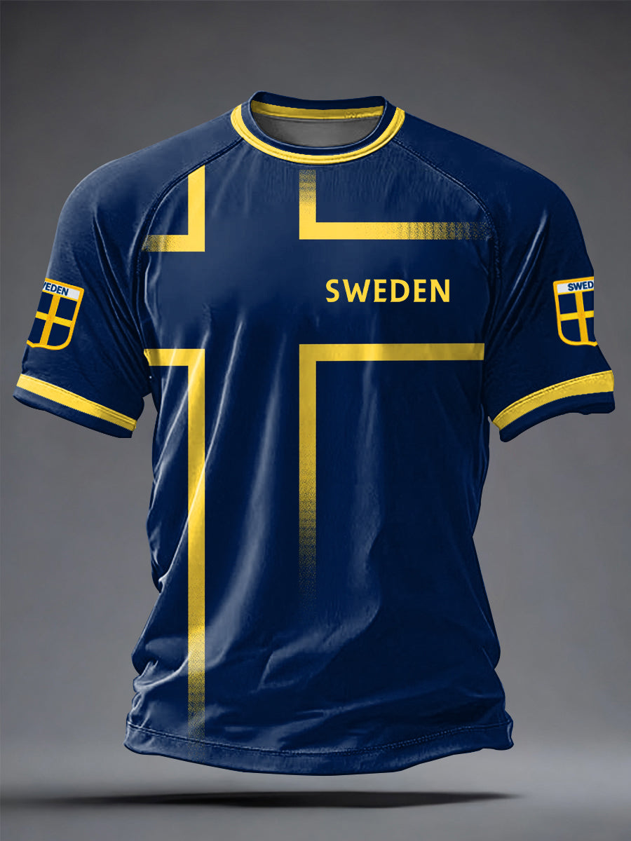 Men's Swedish football jersey with printed, relaxed style and short sleeves