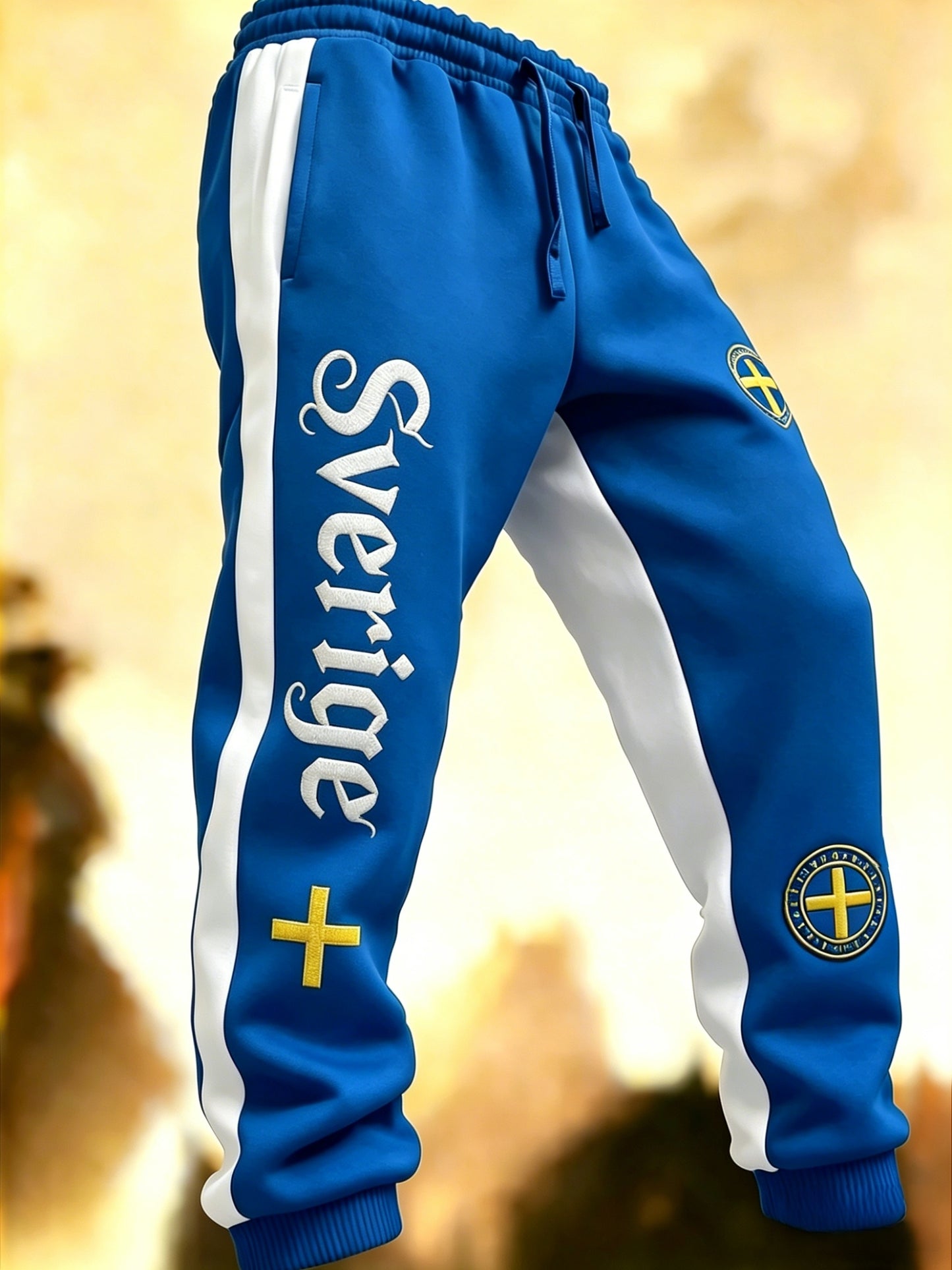 Men's Retro Viking Swedish Football Flag Patterned Casual Shorts