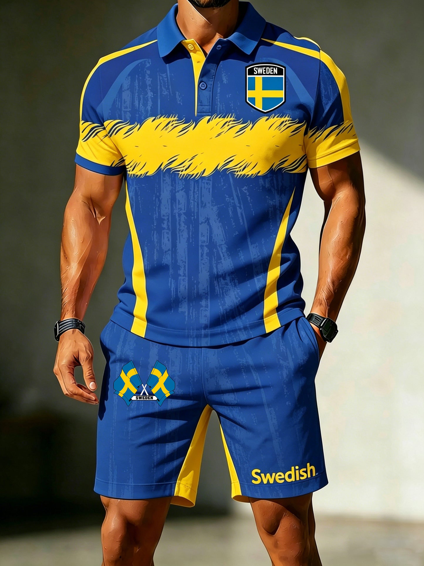 Men's polo shirt with art print in memory of the Swedish Midsummer celebration