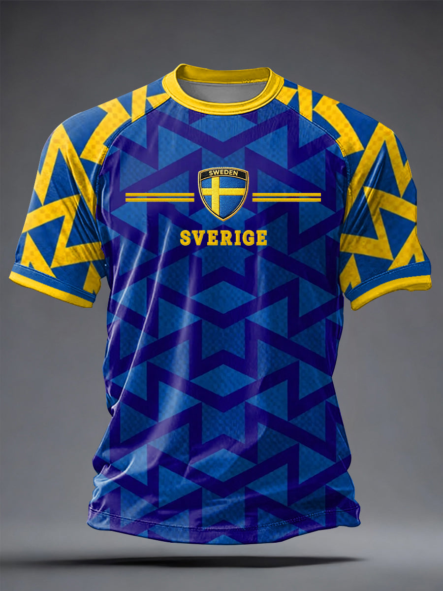 Men's Swedish football jersey with printed, relaxed style and short sleeves