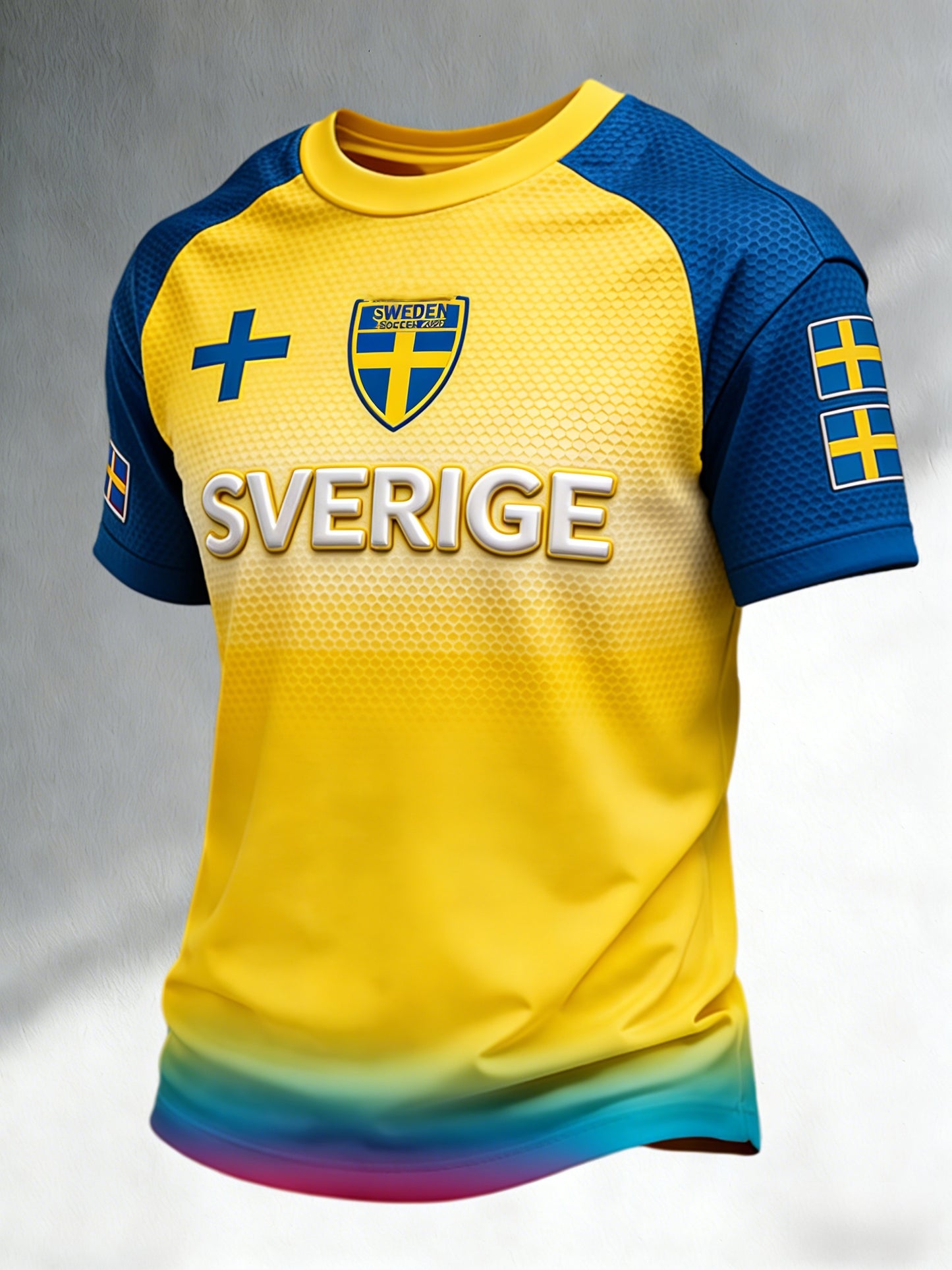 Retro Swedish Football Flag Badge Casual Short Sleeve T-Shirt