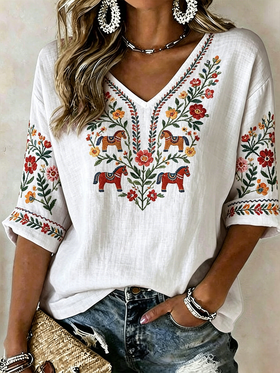 Damsommarblomsterprint avslappnad t-shirt