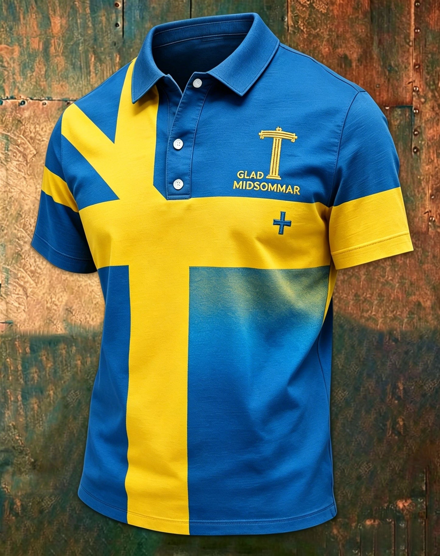 Retro Swedish Midsummer Print Casual Short Sleeve Polo Shirt