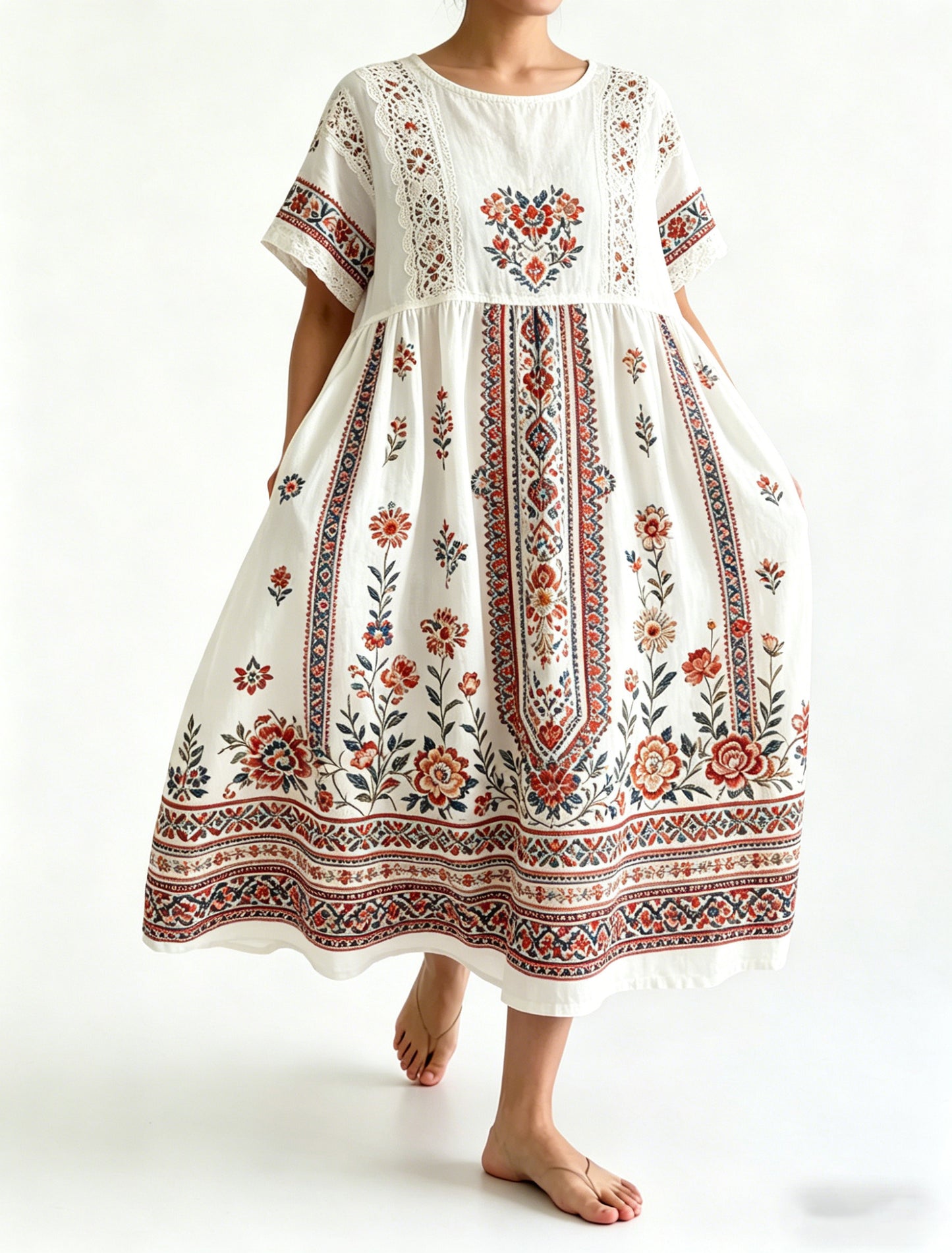 Damer Svensk midsommarfest minneskonsttryck lång klänning