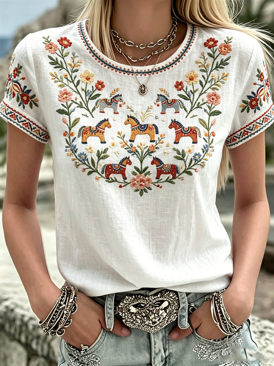 Damsommarblomsterprint avslappnad t-shirt
