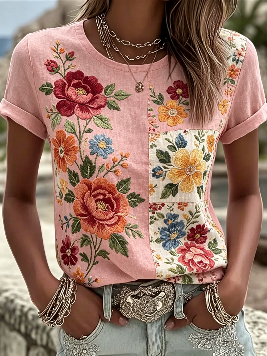 Women's floral short-sleeved tank top