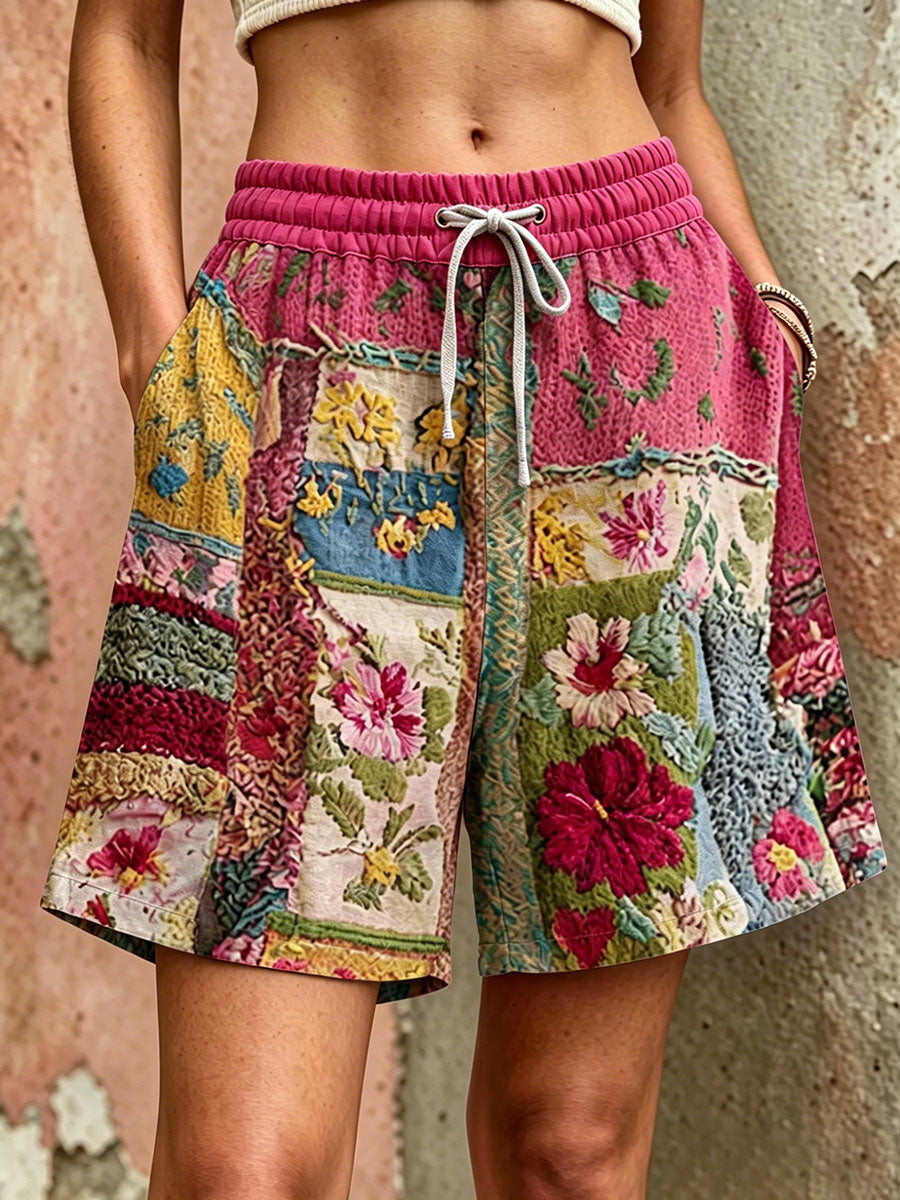 Dams rosa casual shorts med blommönster