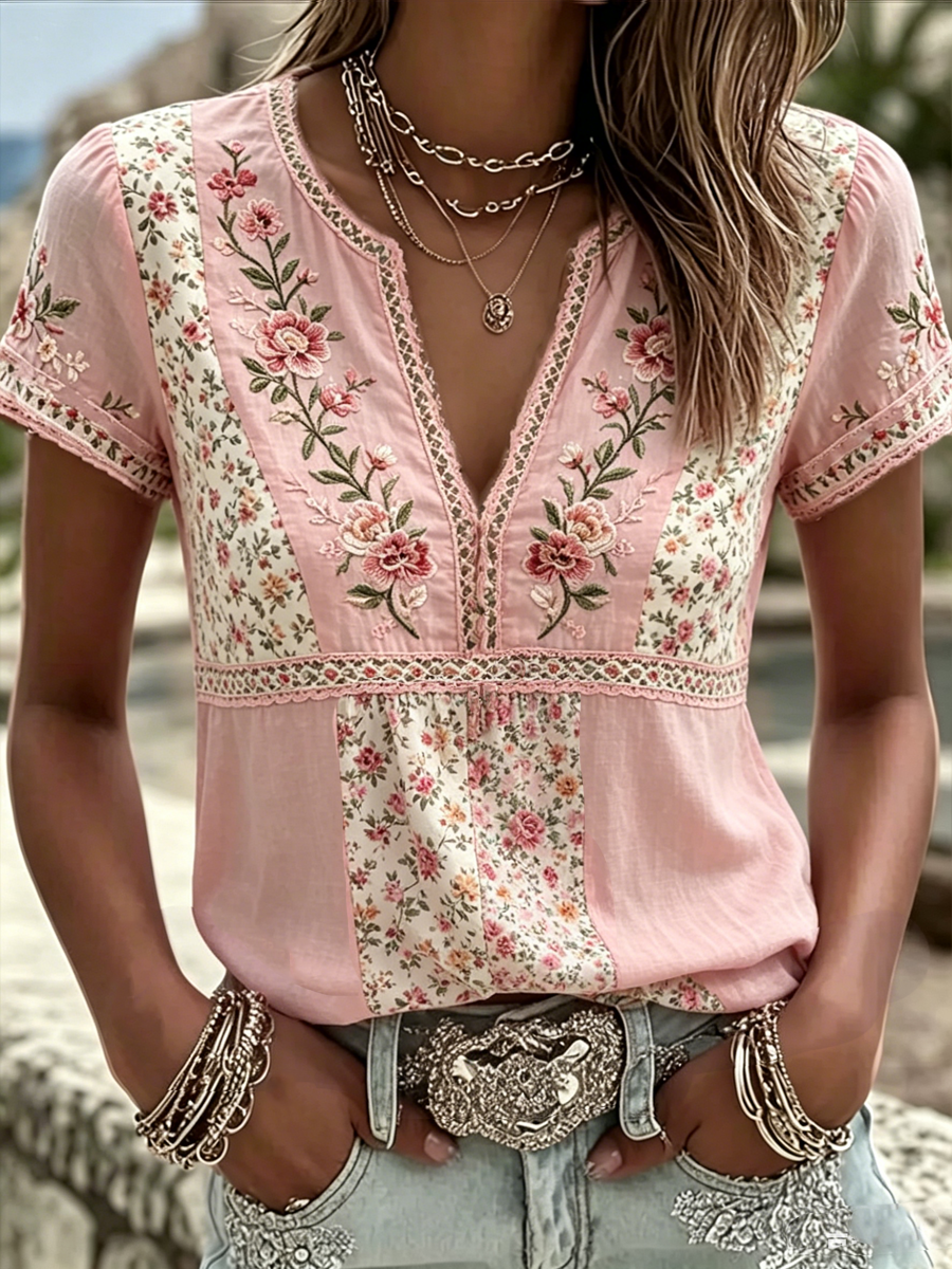 Women's floral short-sleeved t-shirt