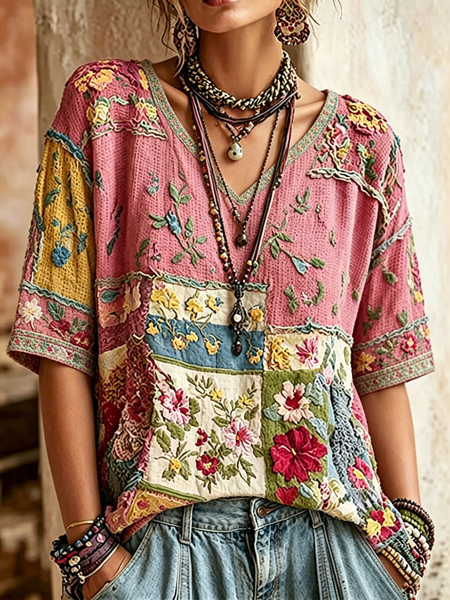 Women's pink floral casual t-shirt