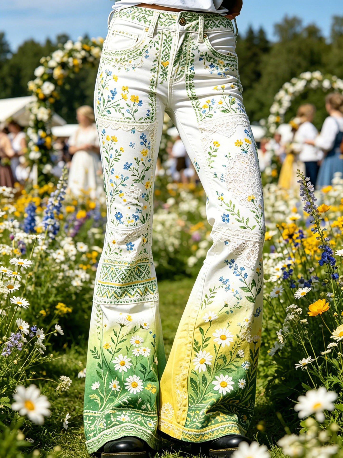 Damer Svensk midsommarfest minneskonsttryck byxor