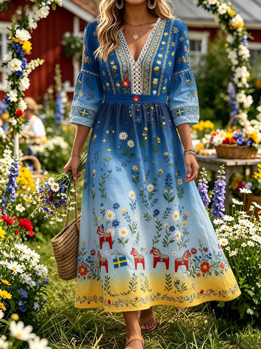 Retro Midsummer Party Art Print Relaxed Dress