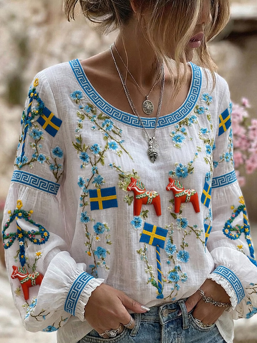 Retro Midsummer Party Art Print Relaxed Top