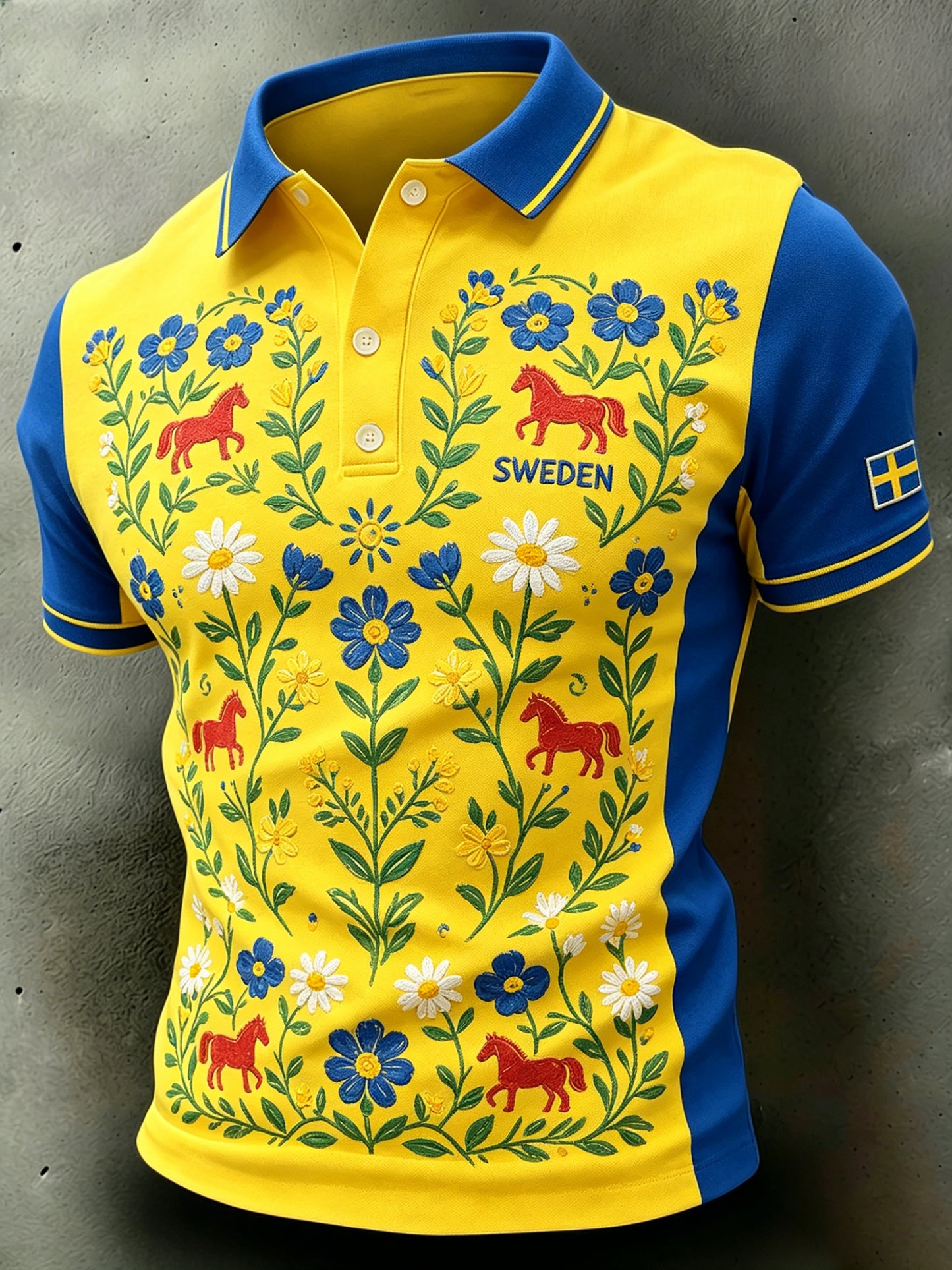 Men's polo shirt with midsummer floral pattern