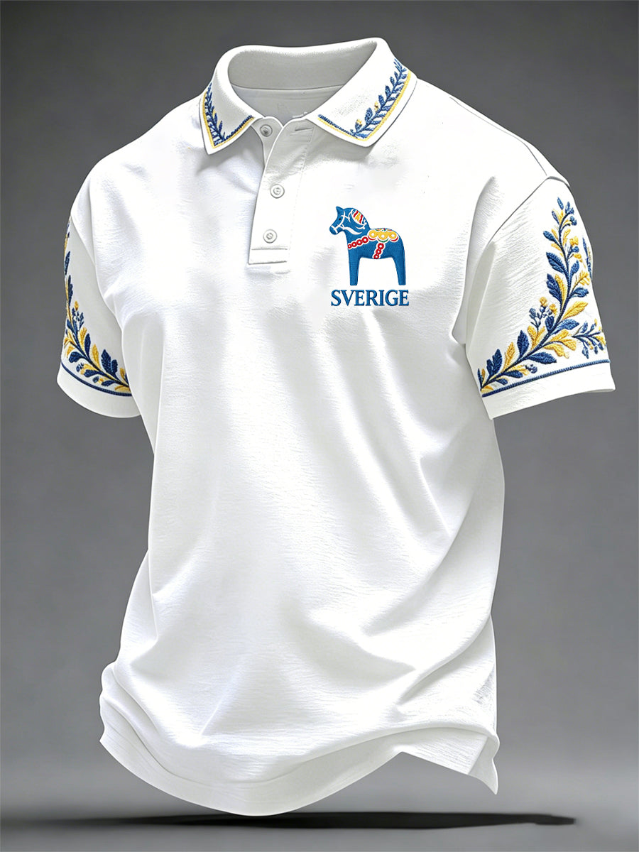 Mäns svenska midsommar Print Casual Topp