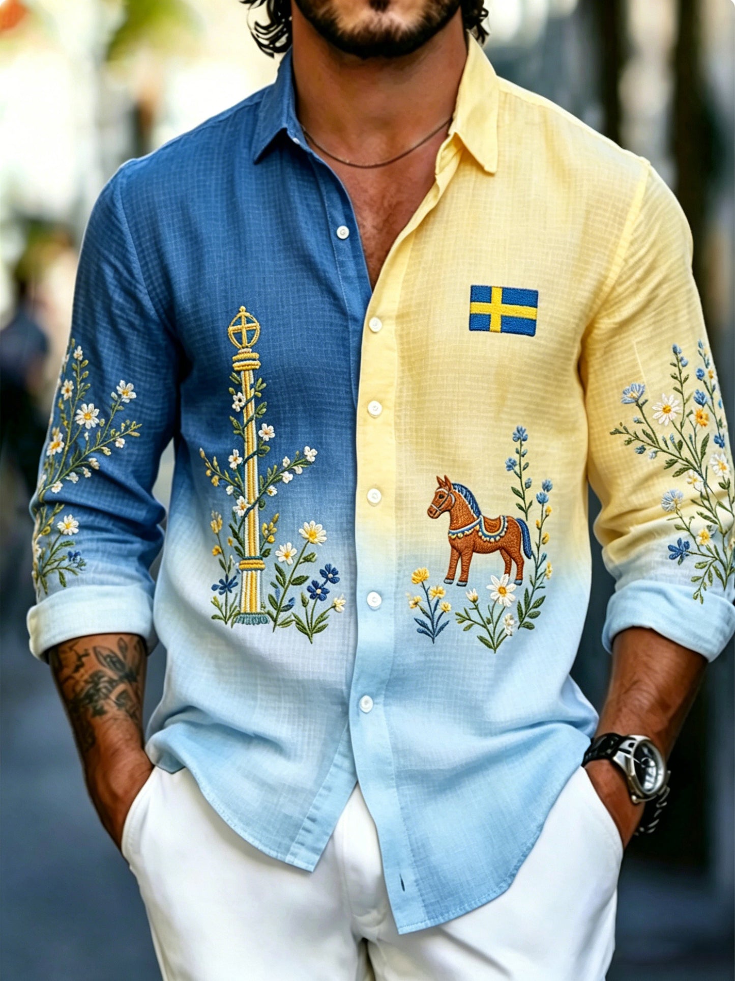 Men's Swedish Midsummer Party Art Print Long Sleeve T-Shirt