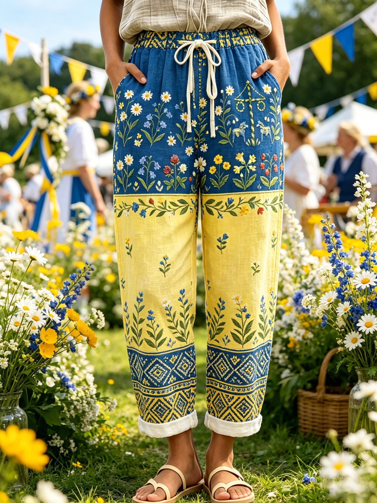Ladies' Swedish Midsummer Festival Art Print Trousers