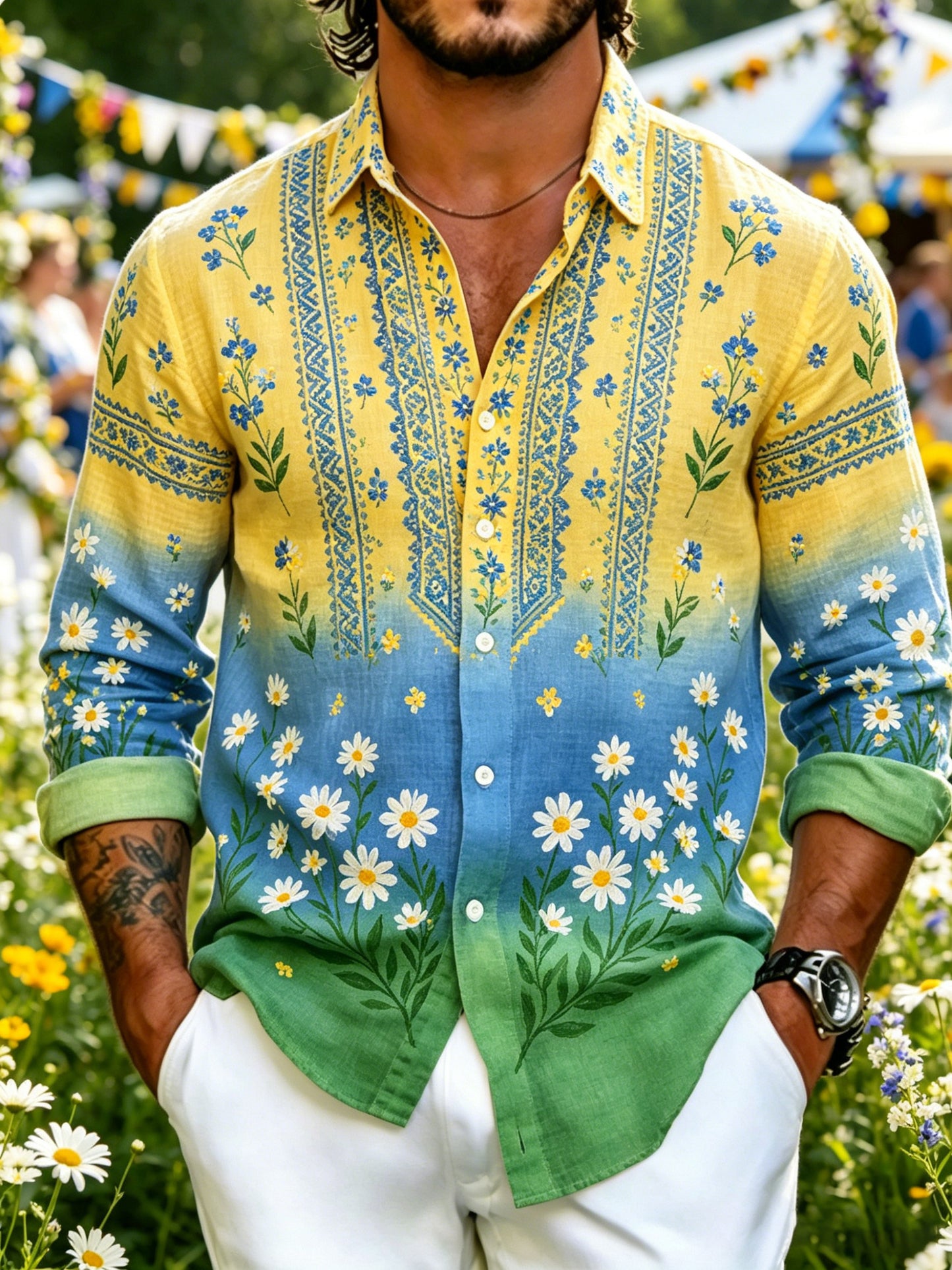 Men's Swedish Midsummer Party Art Print Long Sleeve T-Shirt